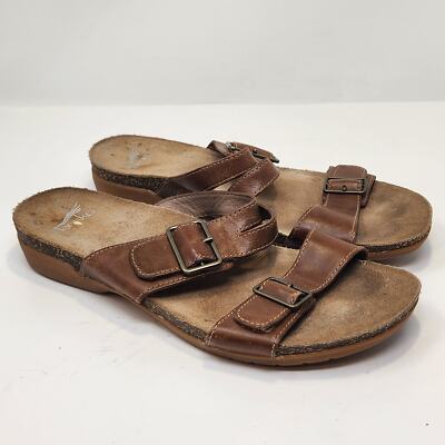 Dansko Women Rosie Brown Leather Slide Sandals Size 39 US 8.5 Double Strap Wedge