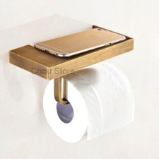 Antique Brass Toilet Paper Holder with Shelf Bathroom Tissue Roll Storage Solid