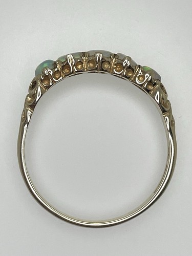 Vintage 9ct Yellow Gold Jelly Opal Ring 5 Graduated Stone Half Eternity 1993 'V' - Picture 6 of 16
