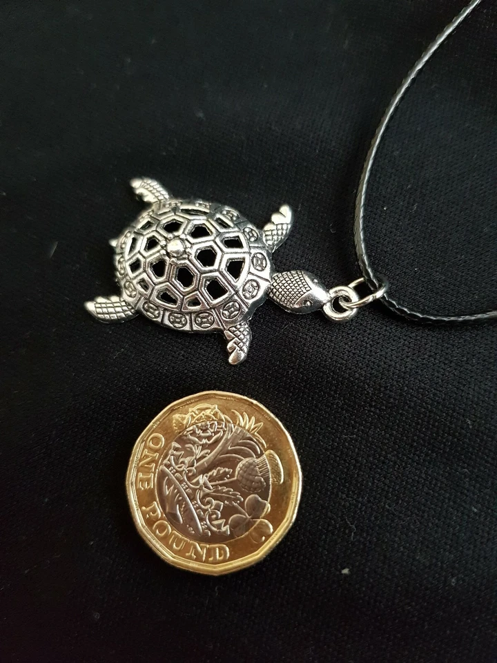 Collar Cordón Tortuga Animal Plata Negro Reptile Criatura Marina Dije  Foto 3 de 4