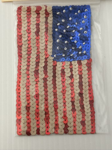 Patriotic American USA Flag Beaded Sequined Applique Craft Patch 5.5” x 3.25” - Picture 6 of 9