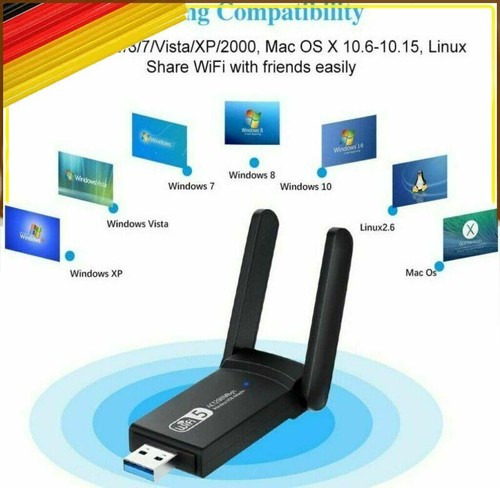 1200Mbps USB 3.0 WLAN Adapter 2.4G/5G Dual Band Dongle WiFi Stick für PC Laptop - Bild 2 von 10