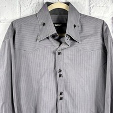Bogosse Button Up Dress Shirt Mens Size 5 Gray Black Pinstripes Flip Cuff F30