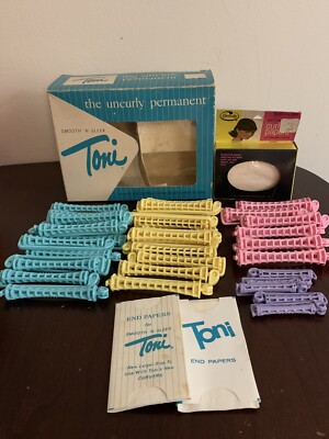 Vintage TONI The Uncurly Permanent Kit W/ 33 Assorted Sized Rods & Curling Paper