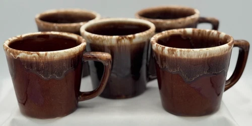 (5) Vintage McCoy Pottery Drip Glazed Coffee Cups/Mugs - Made in USA - Very Good