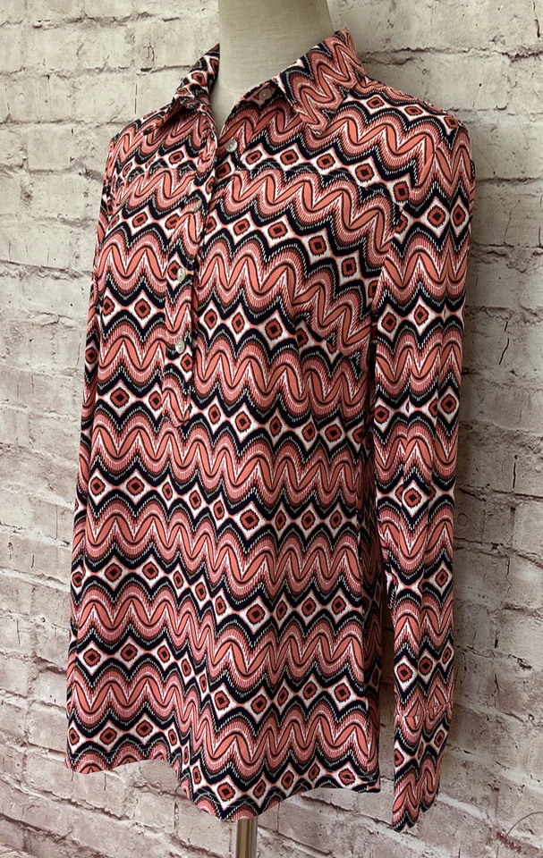 Ellie Kai женщин коралл печать длинным рукавом с воротником поповер рубашка блузка размер 8 - Изображение 3 из 4