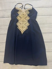 Lilly Pulitzer Dress Womens 00 Juniors Pretty Glitter Gold Thread A-Line