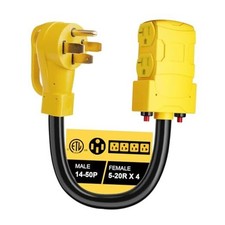 50 Amp to 20 Amp 110V RV Distribution Adapter, 240V to 120V, NEMA 14-50P to 4