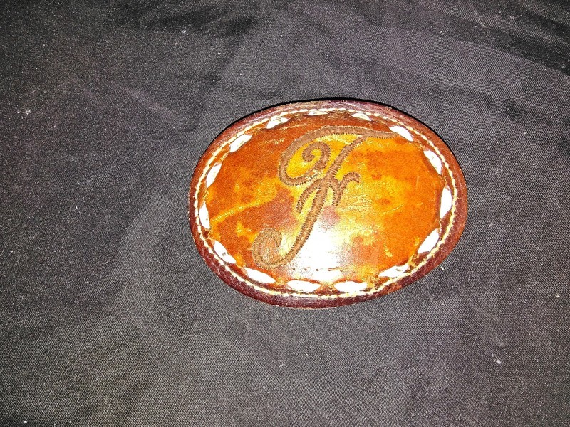 Vintage KOLEACO leather belt buckle With SCRIPT F initial