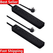 Rectangle 6-Outlet, 600 Joule Surge Protector Power Strip, 2ft, Black, Small,...