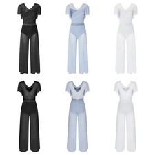 Women Bodysuit Dance Competition Jumpsuit Ruched Front Leotard V Neck Soft
