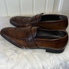 Salvatore Ferragamo Goliath Italian Leather brown Loafers perforated size 9.5D