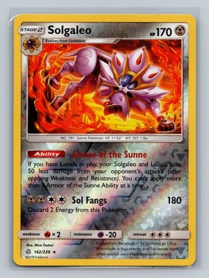 Solgaleo 142/236 SM12 Pokemon Card EN Reverse Holofoil NM