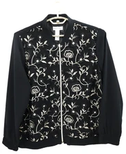 DRAPERS & DAMONS Women's Polyester Bomber Jacket Lace Overlay Floral Black XL