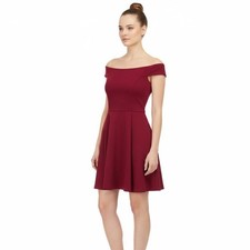 Social Couture Wine Red  Boat Neck A Line Mini Dress, L