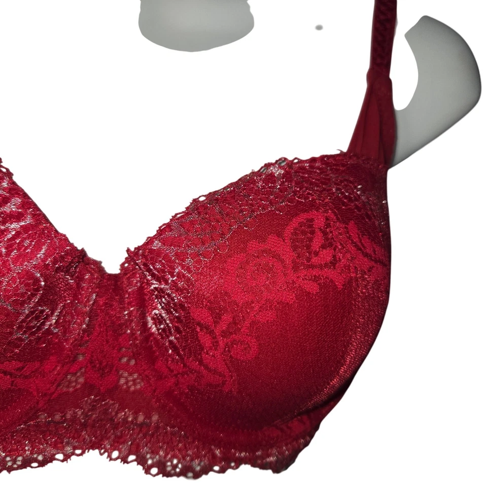 Sexy Sujetador Push-Up DKNY Rojo Encaje con Aros 32D Floral Ligeramente Acolchado Femenino Foto 3 de 4
