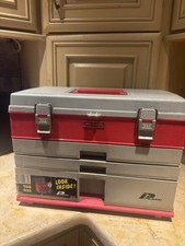 VTG Plano Model 833 Tackle Box 3 Drawer w/Top Storage Red  Gray USA Lockable