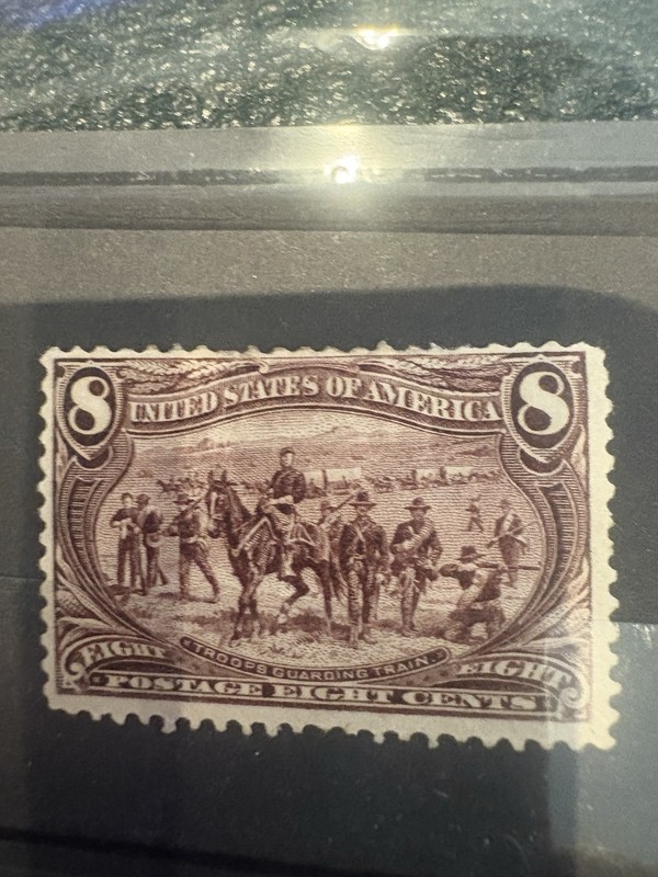 Troops Gaurding Wagon Trail U.S. 289 brown 8 cent stamp 1898 Unused PH M291
