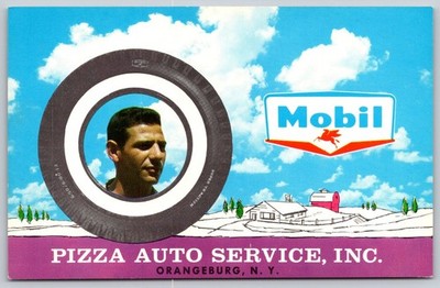 Pizza Auto Service Orangeburg NY Mobil Gas 1970s Auto Shop Postcard AA284
