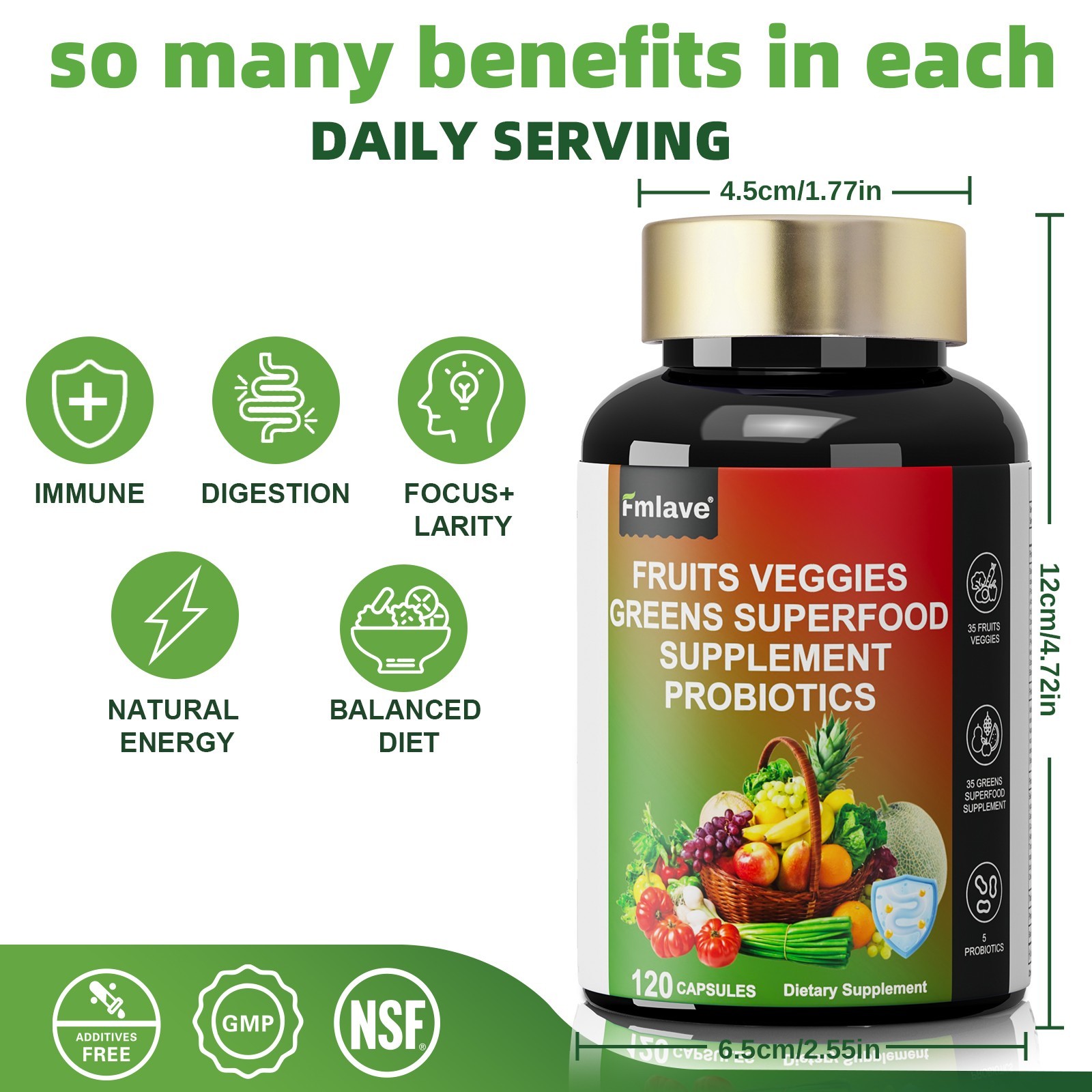2 pack Fruits & Veggies Supplement 70 Fruits/Veggies Enzymes Probiotics 240 caps