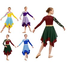 Girls Dress Long Sleeve Costume Dance Dancewear Festival Invisible Zipper Back