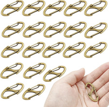20 Pieces S Spring Snap Hook, Keychain Hook Metal Carabiner Clip, 1.6"-Brass