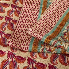 Sanskriti Vintage Cream Moss Crepe Saree Paisley Print Craft Fabric 5.5 Yd Sari