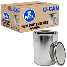 LAUCO Empty Paint Cans with Lids 32 oz Quart Metal Paint Cans, 12 Pack,