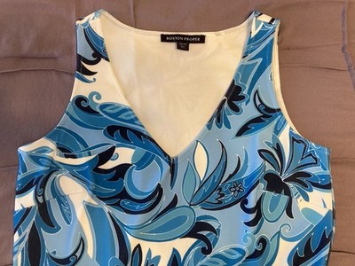 Boston Proper XS Maxi Dress Turquoise Blue Paisley Floral Sheath Sleeveless
