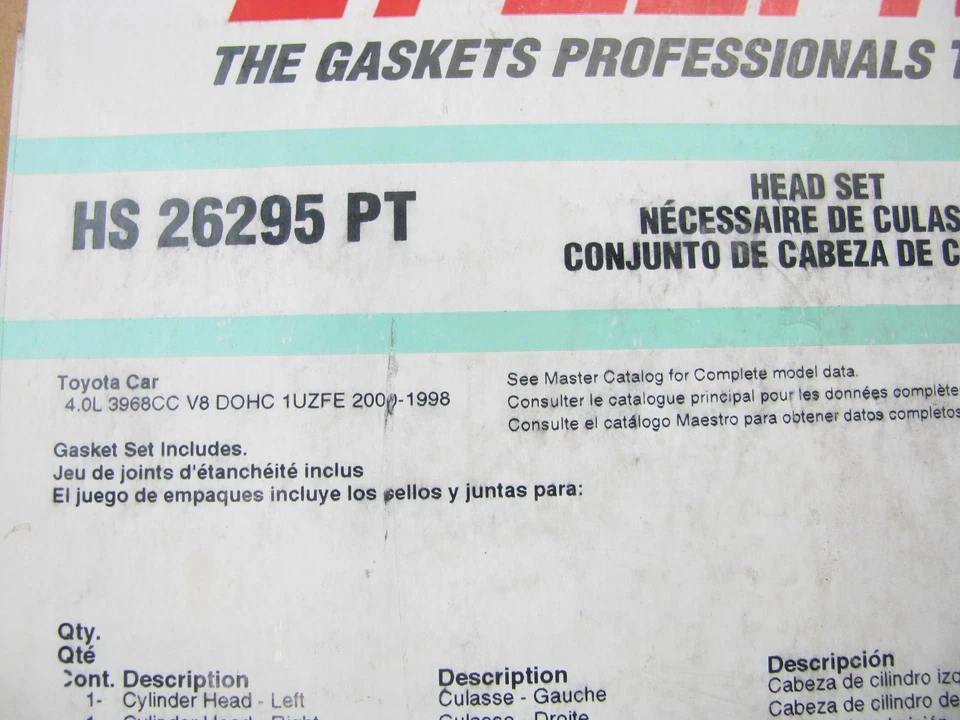 Juego de juntas de culata FEL-PRO HS26295PT para 1998-2000 Lexus GS400, LS400 SC400 4,0 L V8 Foto 2 de 3
