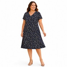 Slinky Knit V-Neck Swing Dress Sz 1X (22-24) Fit And Flare Knee Length Roamans
