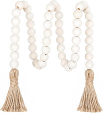 Wood Bead Garland with Tassels Farmhouse Boho Chic Wall Hanging Natural 39 Inch