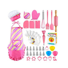 Kids Baking and Cooking Set 54-Piece Chef Costume with Apron Hat, Real Cooking T
