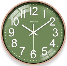 TAHEAT 12 Inch Silent Wall Clock Unusual Modern Green 12 inch, 