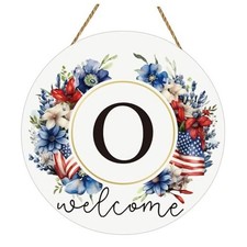 Patriotic Decorations Monogram 4th of July Wreaths for Front Door Letter O