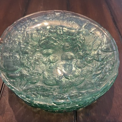 VTG 1970 s Libbey  Orchard Fruit 8  Teal Luncheon Plates-Embossed Fruits Set (6)