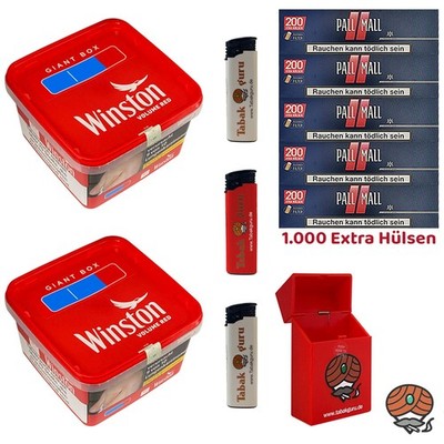 Winston Red/Rot Volumentabak Giant Box 2x 155g, Pall Mall Red Xtra Hülsen, Zub.