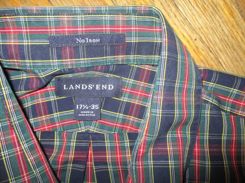 LAND'S END LANGARMHEMD MIT KNÖPFEN BLAU ROT GRÜN KARIERT 17,5-35 - Bild 3 von 3