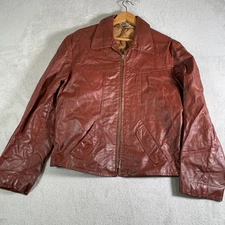 Vintage Jean Pierre Leather Jacket Mens 46 Brown Zip Up Made Argentina 70s