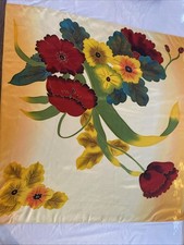 Vintage Chinese Silk Scarf 41  X 44  Large Stylized Flowers Golden And Red