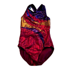 Balera Dancewear child medium foil leotard EUC gold, red, purple gems