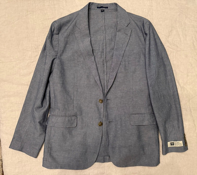 J.CREW Ludlow Blue Linen Suit Jacket Blazer 42R Single-Breasted Two-Button AU428