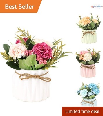 Artificial Hydrangea Bouquet with Ceramic Vase Silk Flowers Home Decor