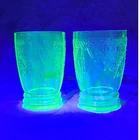 Vintage Federal Glass Uranium Georgian "Lovebirds" Juice Tumblers 4" 9oz. Flat