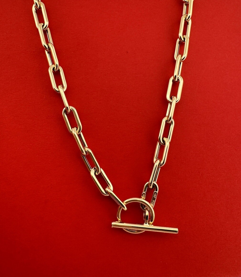 14k Yellow Gold Paperclip Toggle Necklace Paper Clip Necklace 5mm  Inch