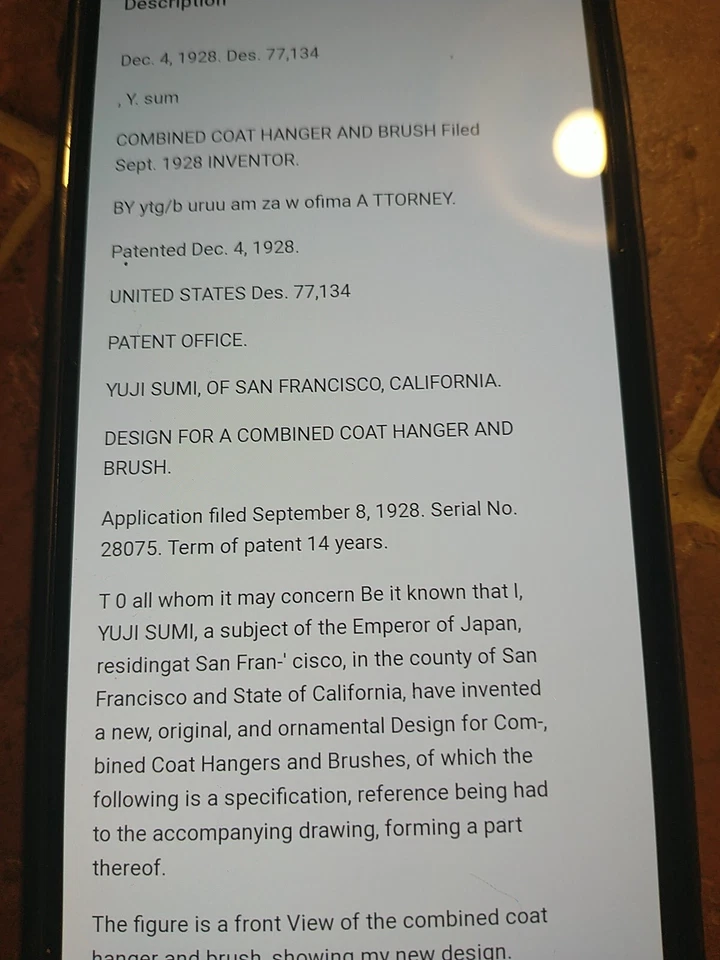 Atq 1928 Original Patente Para Hombre Madera Plegable Ropa de Viaje Colgador Cepillo De Colección EE. UU. Foto 4 de 4