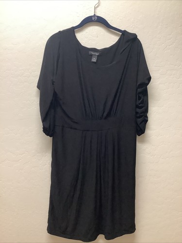 White House Black Market Black Ruched Liquid Knit Dress Size M