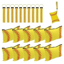 Softball Cosmetic Bag Kit 10 Pcs Portable Softball Makeup Bags with 10Pcs Ke...