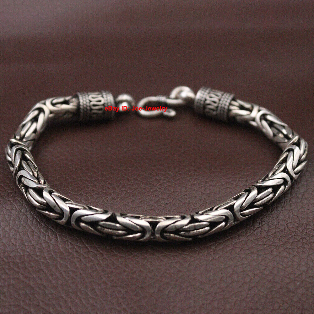 Real 925 Sterling Silver 6mm Round Byzantine Link Bracelet 8.27