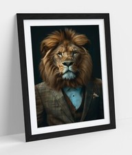 ANTHROPOMORPHIC LION IN SUIT CONTEMPORARY FRAMED WALL ART PICTURE POSTER PRINT